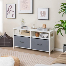 Costway 2 Drawer 2 Shelf White Fabric Storage TV Unit - Size: 112 x 38 x 15cm - Wilko - thumbnail 5