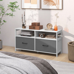 Costway 2 Drawer 2 Shelf White Fabric Storage TV Unit - Size: 112 x 38 x 15cm - Wilko - thumbnail 4