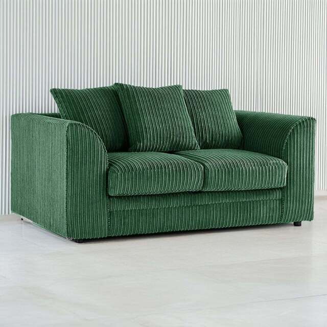 Luxor 2 Seater Green Jumbo Cord Scatter Back Sofa - Wilko - image 1