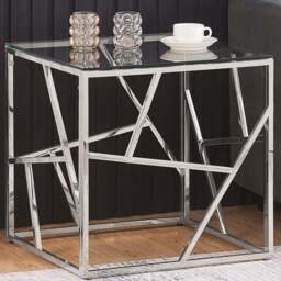 Comfy Living Silver Glass and Metal Square Side Table - Size: 55 x 55 x 55cm - Wilko