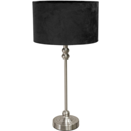 ValueLights Maggie Black Velvet and Brushed Chrome Drum Shade Candlestick LED Table Lamp - Size: 50 x 25 x 25cm - Silver - Wilko - thumbnail 1