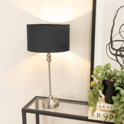 ValueLights Maggie Black Velvet and Brushed Chrome Drum Shade Candlestick LED Table Lamp - Size: 50 x 25 x 25cm - Silver - Wilko - thumbnail 3