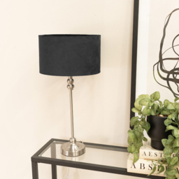 ValueLights Maggie Black Velvet and Brushed Chrome Drum Shade Candlestick LED Table Lamp - Size: 50 x 25 x 25cm - Silver - Wilko - thumbnail 4