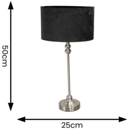 ValueLights Maggie Black Velvet and Brushed Chrome Drum Shade Candlestick LED Table Lamp - Size: 50 x 25 x 25cm - Silver - Wilko - thumbnail 6