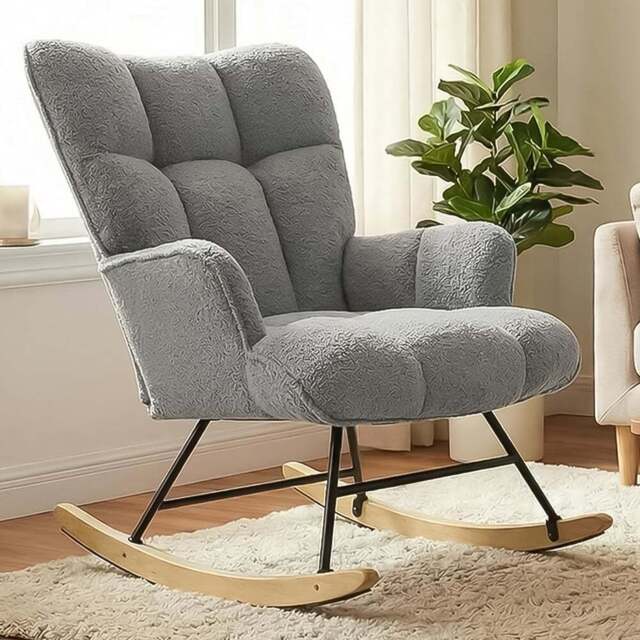 Alivio Grey Teddy Plush High Backrest Rocking Chair - Size: 68 x 52 x 95cm - Wilko - image 1