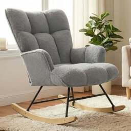 Alivio Grey Teddy Plush High Backrest Rocking Chair - Size: 68 x 52 x 95cm - Wilko - thumbnail 1