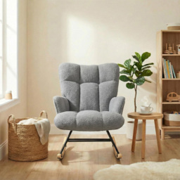 Alivio Grey Teddy Plush High Backrest Rocking Chair - Size: 68 x 52 x 95cm - Wilko - thumbnail 5