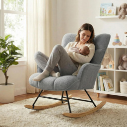 Alivio Grey Teddy Plush High Backrest Rocking Chair - Size: 68 x 52 x 95cm - Wilko - thumbnail 6