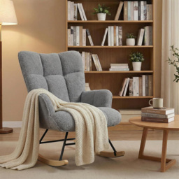 Alivio Grey Teddy Plush High Backrest Rocking Chair - Size: 68 x 52 x 95cm - Wilko - thumbnail 4