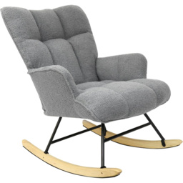 Alivio Grey Teddy Plush High Backrest Rocking Chair - Size: 68 x 52 x 95cm - Wilko - thumbnail 3