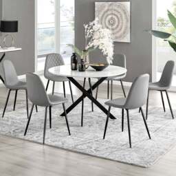 Furniturebox Arona Solara 6 Seater Round Dining Set White Gloss Black and Grey - Wilko - thumbnail 1