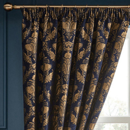 Paoletti Shiraz Navy Floral Jacquard Pencil Pleat Curtain 168 x 183cm - Size: W 183 x D 168cm - Blue - Wilko - thumbnail 3
