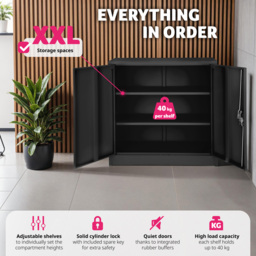 tectake 2 Door 3 Shelf Black Filing Cabinet - Size: 90 x 40 x 90cm - Wilko - thumbnail 6