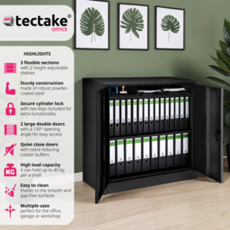 tectake 2 Door 3 Shelf Black Filing Cabinet - Size: 90 x 40 x 90cm - Wilko - thumbnail 5