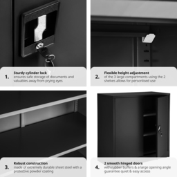 tectake 2 Door 3 Shelf Black Filing Cabinet - Size: 90 x 40 x 90cm - Wilko - thumbnail 7