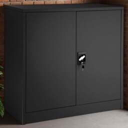 tectake 2 Door 3 Shelf Black Filing Cabinet - Size: 90 x 40 x 90cm - Wilko