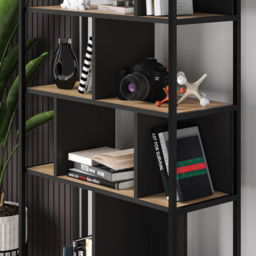 Decortie Midi 5 Shelf Oak Silky Black Modern Tall Bookcase - Size: 175 x 88 x 35cm - Multi - Wilko - thumbnail 4