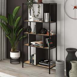 Decortie Midi 5 Shelf Oak Silky Black Modern Tall Bookcase - Size: 175 x 88 x 35cm - Multi - Wilko - thumbnail 1
