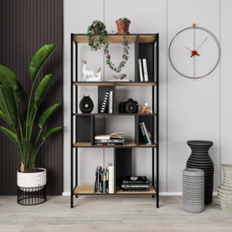 Decortie Midi 5 Shelf Oak Silky Black Modern Tall Bookcase - Size: 175 x 88 x 35cm - Multi - Wilko - thumbnail 5