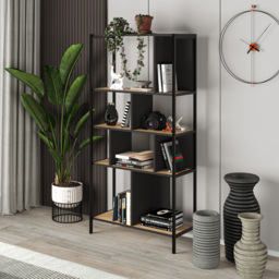 Decortie Midi 5 Shelf Oak Silky Black Modern Tall Bookcase - Size: 175 x 88 x 35cm - Multi - Wilko - thumbnail 6