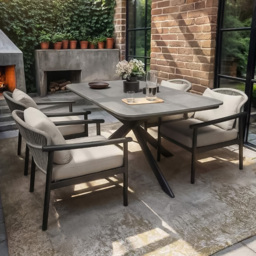SOLACE+CO Eliza 4 Seater Dining Set - Grey + Brown - Wilko