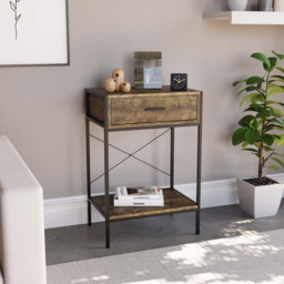 Home Vida Brooklyn Single Drawer Dark Wood Industrial Console Table - Size: 34 x 50 x 74cm - Brown - Wilko - thumbnail 6