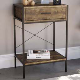 VIDA DESIGNS Brooklyn Single Drawer Dark Wood Industrial Console Table - Size: 34 x 50 x 74cm - Brown - Wilko