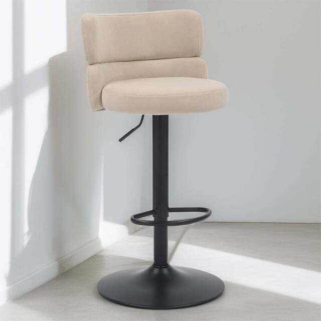 Mason Set of 2 Brushed Velvet Cream and Black Bar Stool - Shankar - Wilko - image 1