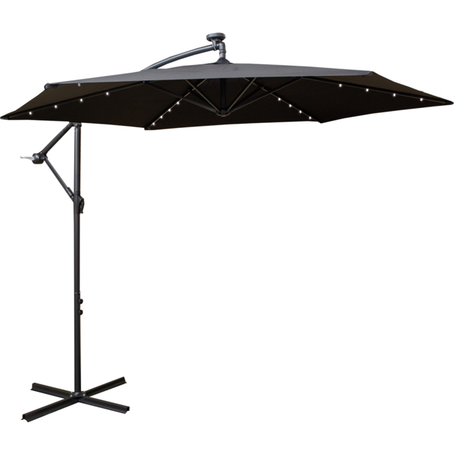 Samuel Alexander Black Solar LED Cantilever Banana Parasol with Crank Handle 3m - Wilko - image 1