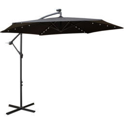 Samuel Alexander Black Solar LED Cantilever Banana Parasol with Crank Handle 3m - Wilko
