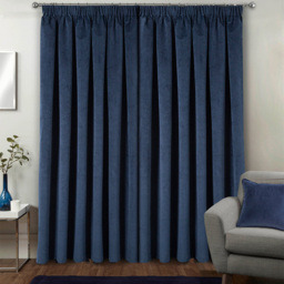 Enhanced Living Oxford Navy Thermal Blackout Pencil Pleat Velvet Curtains 117 x 183cm - Blue - Wilko - thumbnail 4