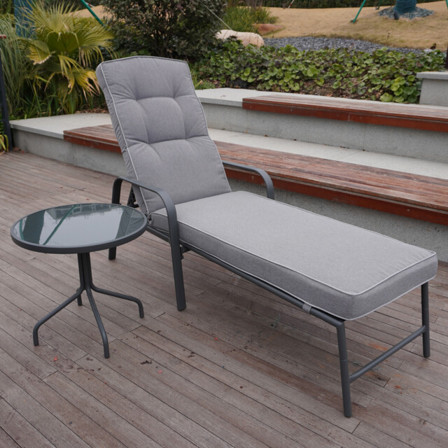 Rowly Grey Sun Lounger and Side Table Set - Wilko - image 1