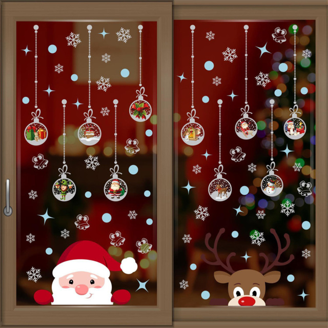 Walplus Santa and Rudolph with Baubles Double-Sided Christmas Window Stickers 83 Piece - Size: 0.2 x 100 x 145cm - Red - Wilko - image 1