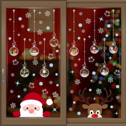 Walplus Santa and Rudolph with Baubles Double-Sided Christmas Window Stickers 83 Piece - Size: 0.2 x 100 x 145cm - Red - Wilko