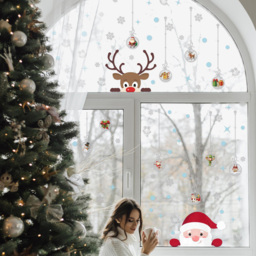 Walplus Santa and Rudolph with Baubles Double-Sided Christmas Window Stickers 83 Piece - Size: 0.2 x 100 x 145cm - Red - Wilko - thumbnail 3