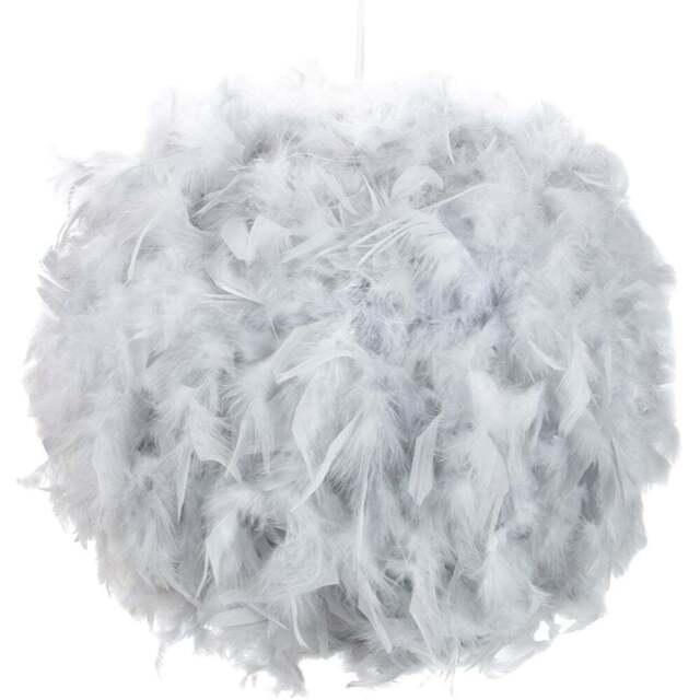 Happy Homewares Large Grey Real Feather Decorated Pendant Shade - Size: 30 x 40 x 40cm - Wilko - image 1