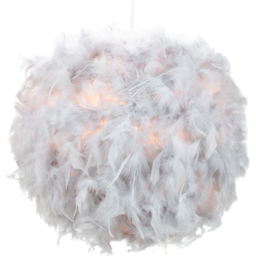 Happy Homewares Large Grey Real Feather Decorated Pendant Shade - Size: 30 x 40 x 40cm - Wilko - thumbnail 5