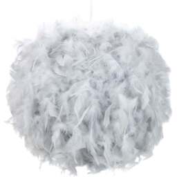 Happy Homewares Large Grey Real Feather Decorated Pendant Shade - Size: 30 x 40 x 40cm - Wilko - thumbnail 1