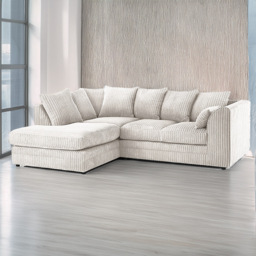 Luxor 3 Seater Silver Jumbo Cord Left Hand Facing Corner Sofa - Wilko