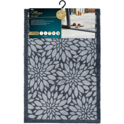 JVL Mega Grey Flowers Latex Backed Door Mat and Runner Set - Size: 150 x 57 x 4cm - Blue - Wilko - thumbnail 3