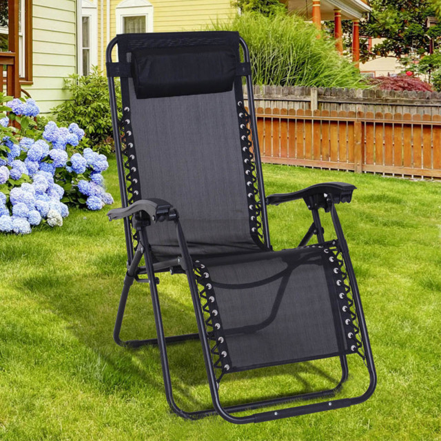 Outsunny Black Metal Reclining Chair with Head Pillow - Size: 1 Seater - Wilko - image 1