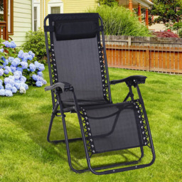 Outsunny Black Metal Reclining Chair with Head Pillow - Size: 1 Seater - Wilko