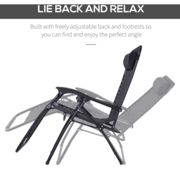 Outsunny Black Metal Reclining Chair with Head Pillow - Size: 1 Seater - Wilko - thumbnail 5