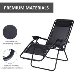 Outsunny Black Metal Reclining Chair with Head Pillow - Size: 1 Seater - Wilko - thumbnail 7