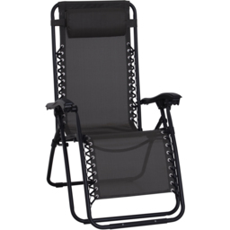 Outsunny Black Metal Reclining Chair with Head Pillow - Size: 1 Seater - Wilko - thumbnail 3