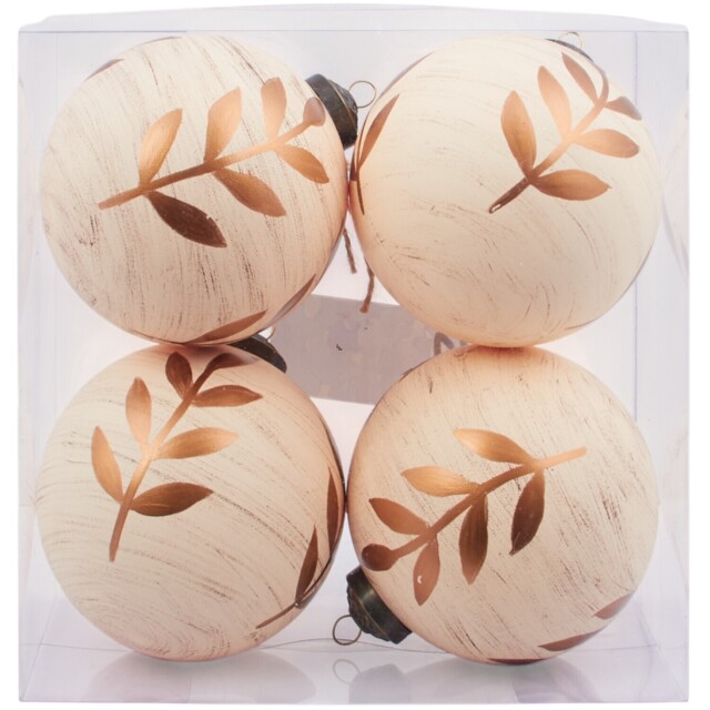 Pack of 4 Rustic Leaf Baubles Neutral - Amber Charm - Wilko - image 1