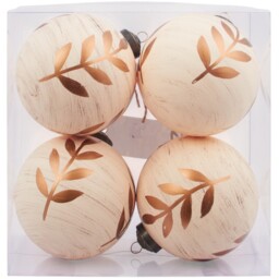 Pack of 4 Rustic Leaf Baubles Neutral - Amber Charm - Wilko - thumbnail 1