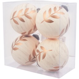 Pack of 4 Rustic Leaf Baubles Neutral - Amber Charm - Wilko - thumbnail 3