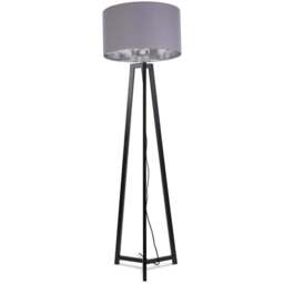 ValueLights Lottie Grey and Chrome Drum Shade Black Wood Tripod LED Floor Lamp - Size: 148 x 45 x 45cm - Wilko