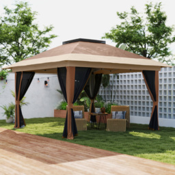 Outsunny 3.6 x 3.6m Brown Pop Up Gazebo with Netting and Wheeled Carry Bag - Wilko